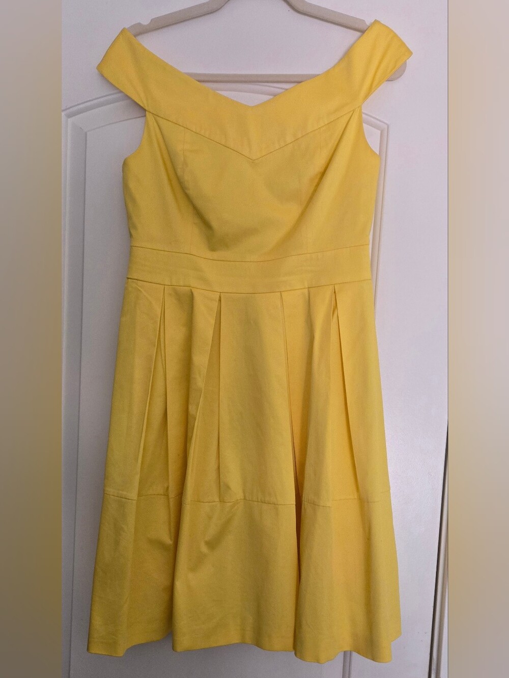 Yellow  Off-Shoulder Ted Baker Fit & Flare Dress - Feminine Summer Style